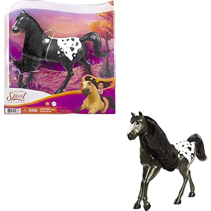 SPIRIT UNTAMED HERD HORSE (APPROX. 8-IN), MOVING HEAD, BLACK PINTO WITH LONG BLACK MANE & PLAYFUL STANCE, GREAT GIFT FOR HORSE FANS AGES 3 YEARS OLD & UP - Image 1